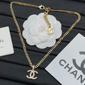 Crystal Outline CC Logo Pendant Curb Chain Necklace – Gold & Silver