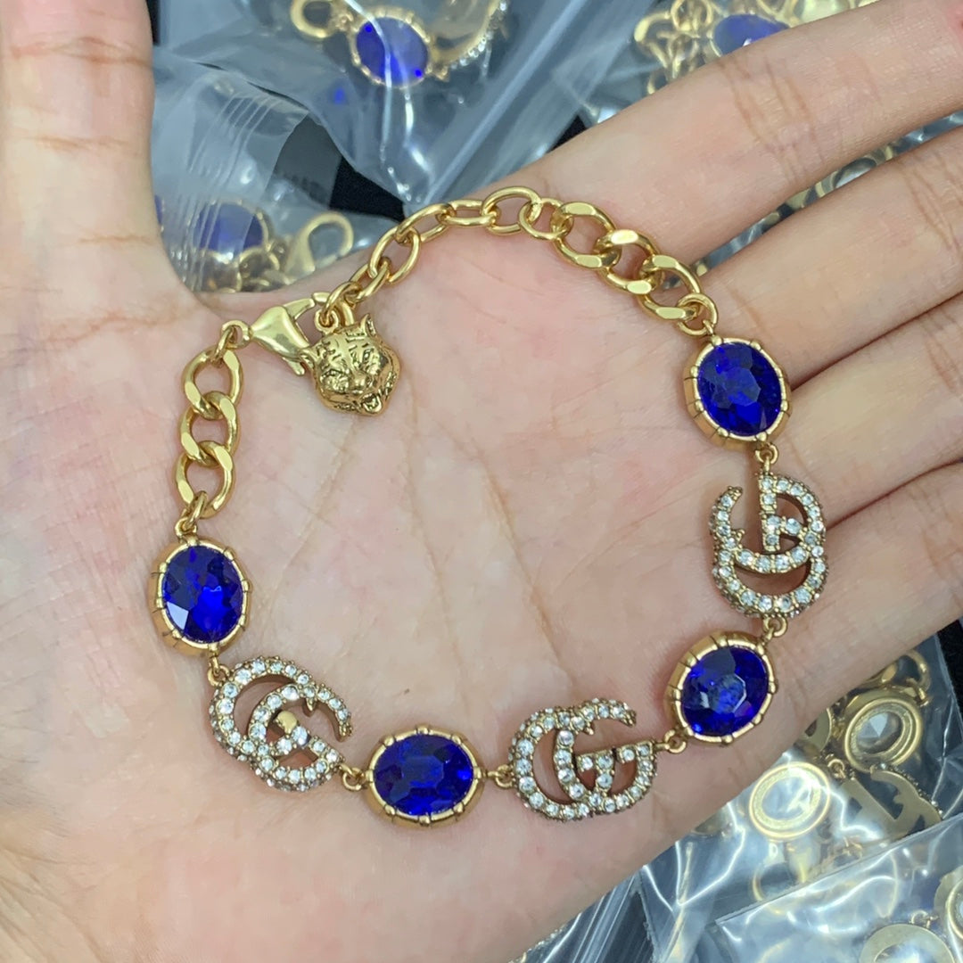 Crimson Crystal Pavé Logo Station Necklace & Bracelet Set with Drop Earrings