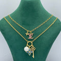 Abalone Butterfly Floral Key Charm Necklace with Pearl Accent