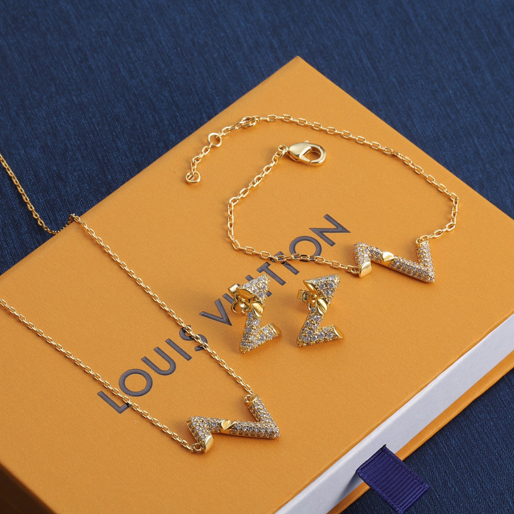 Crystal Pavé LV Letter Logo Jewelry Set
