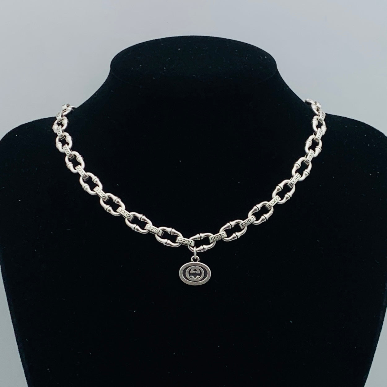 Vintage Square Link Logo Pendant Jewelry Set