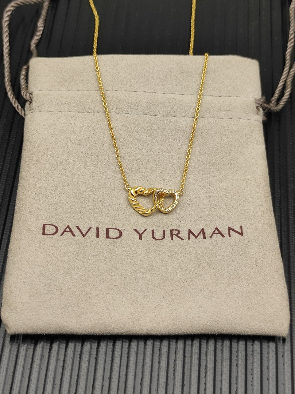Twisted Cable Double Heart Interlocking Pendant Necklace