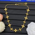 Embossed Four-Petal Flower Station Necklace & Bracelet Set