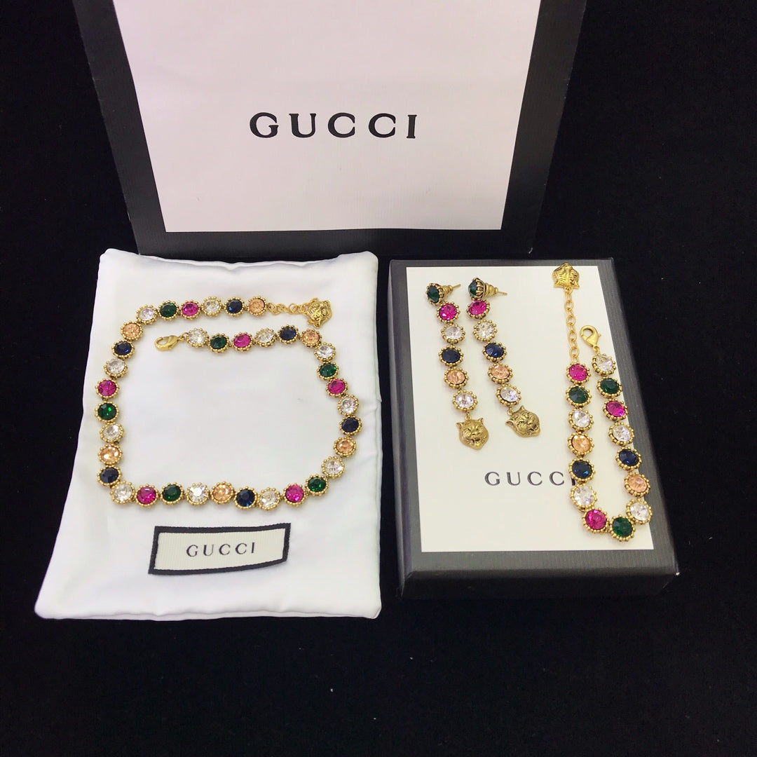 Rainbow Multicolor Crystal Tennis Necklace & Bracelet Set