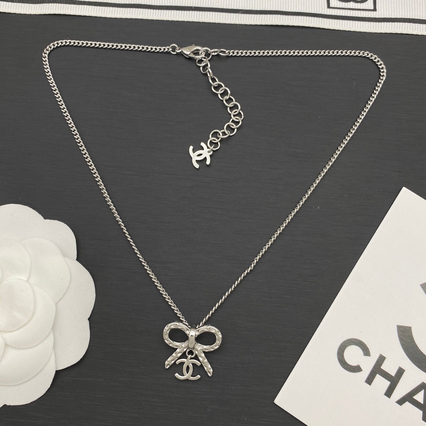 Bow Knot Logo Charm Necklace | Curb Chain | Gold & Silver Tone