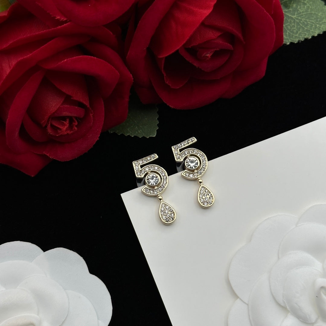 Crystal Number '5' Teardrop Pendant Necklace & Stud Earring Set