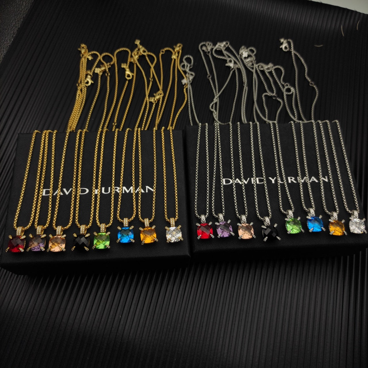 Multi-Color Crystal Cushion Prong-Set Pendant Set
