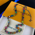 Multicolor Enamel Letter & Clover Charm Station Necklace – Colorful Logo Bead Chain