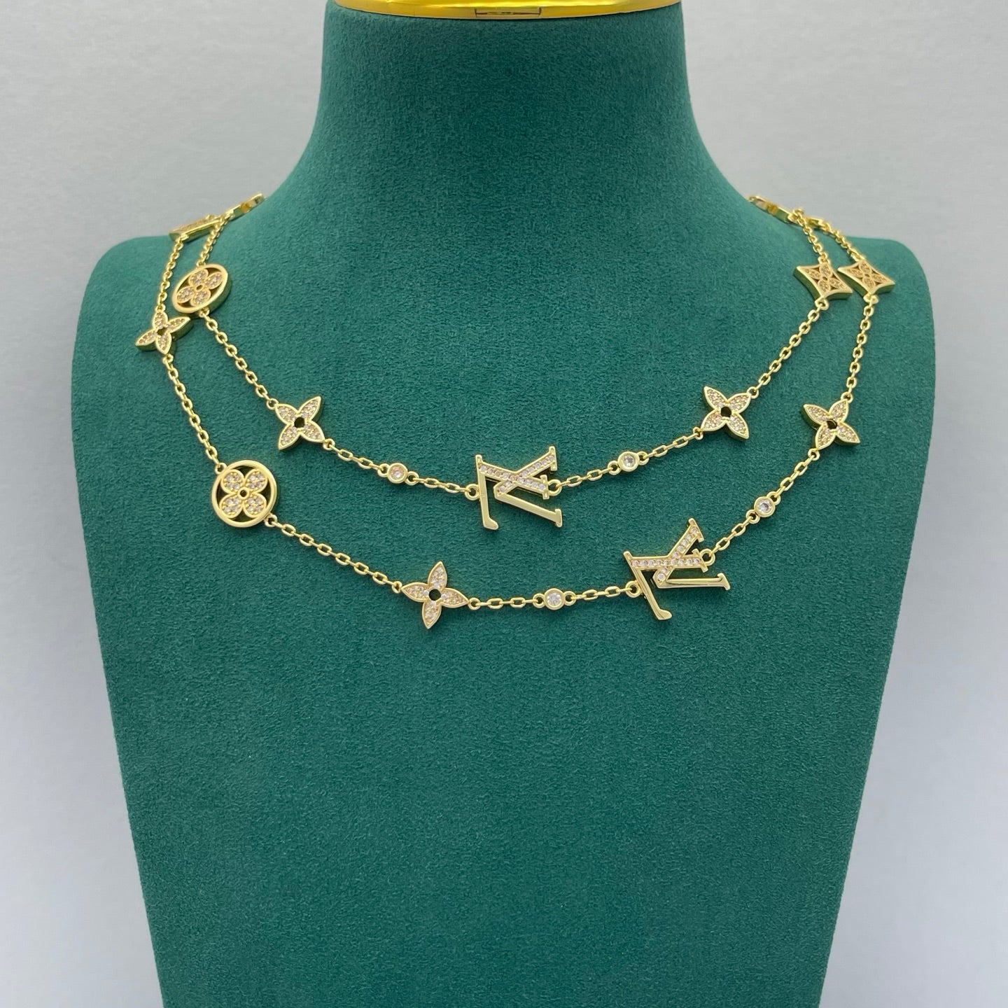 Floral Motif Multi-Charm Long Station Necklace