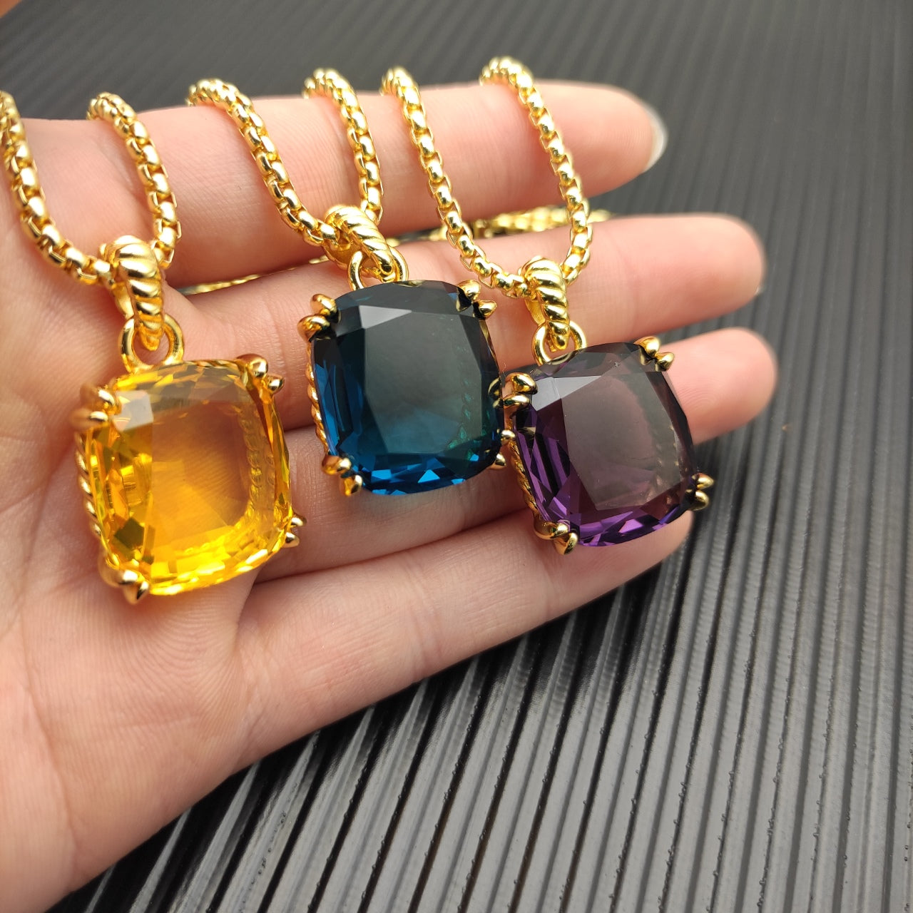 Large Cushion Cut Crystal Claw Pendant Necklace
