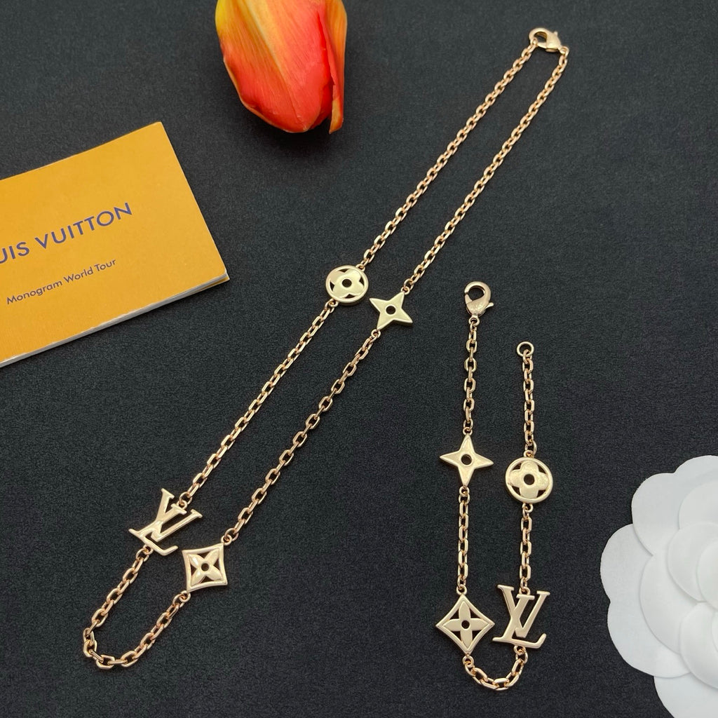 Classic Monogram Charm Station Necklace & Bracelet Set