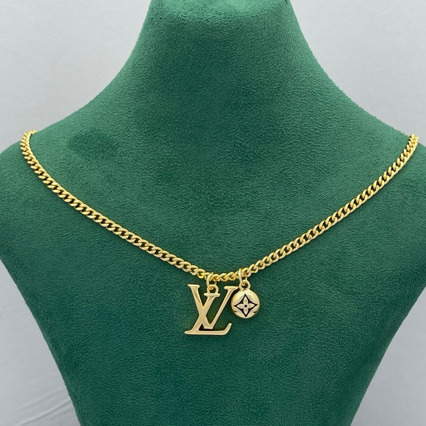 Bold Initial Letter & Four-Point Star Charm Curb Chain Necklace
