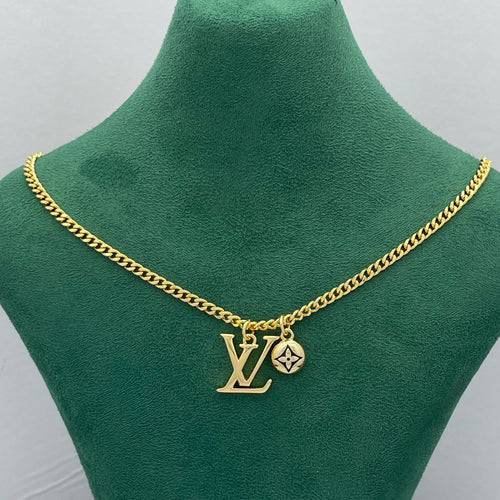 Bold Initial Letter & Four-Point Star Charm Curb Chain Necklace