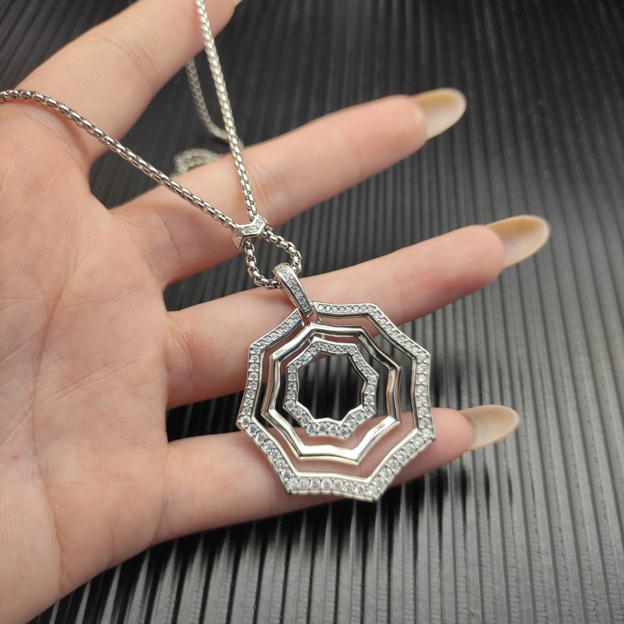 Geometric Octagon Pavé Pendant Necklace & Earring Set