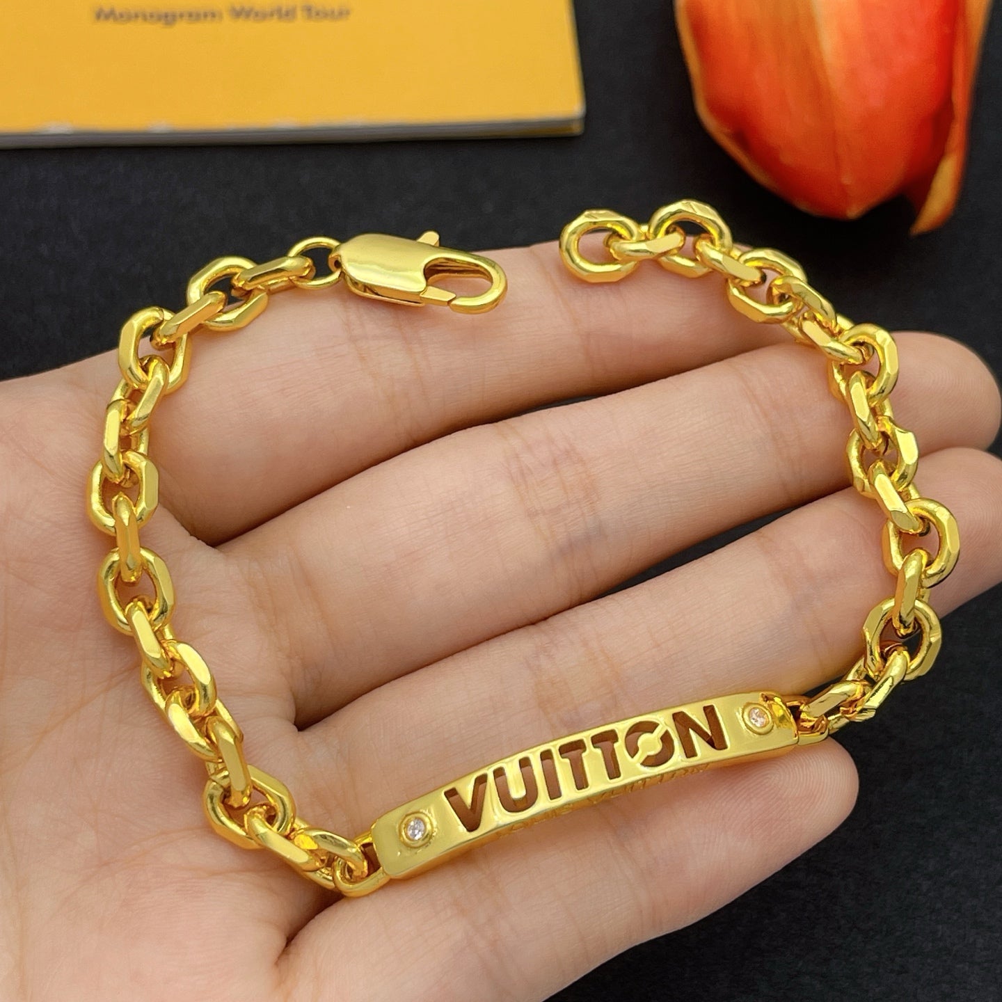 Logo Bar Curb Chain Necklace & Bracelet Set
