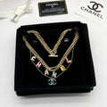 Colorful Enamel Letter Charm Layered Chain Jewelry Set