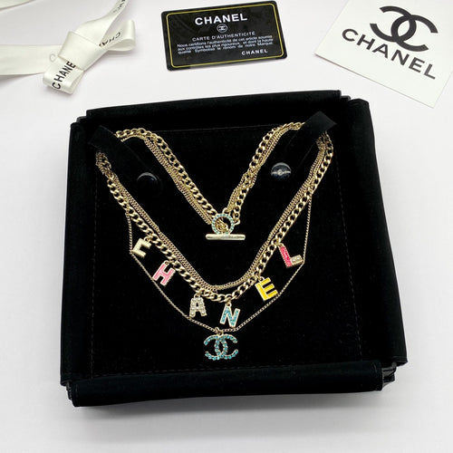Colorful Enamel Letter Charm Layered Chain Jewelry Set