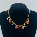 Burgundy Strawberry Jewelry Set with Gold Chain-Necklace, Bracelet, Earring
