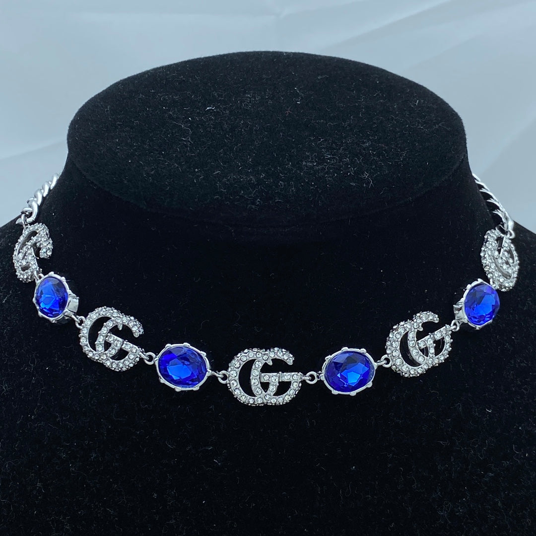 Crimson Crystal Pavé Logo Station Necklace & Bracelet Set with Drop Earrings