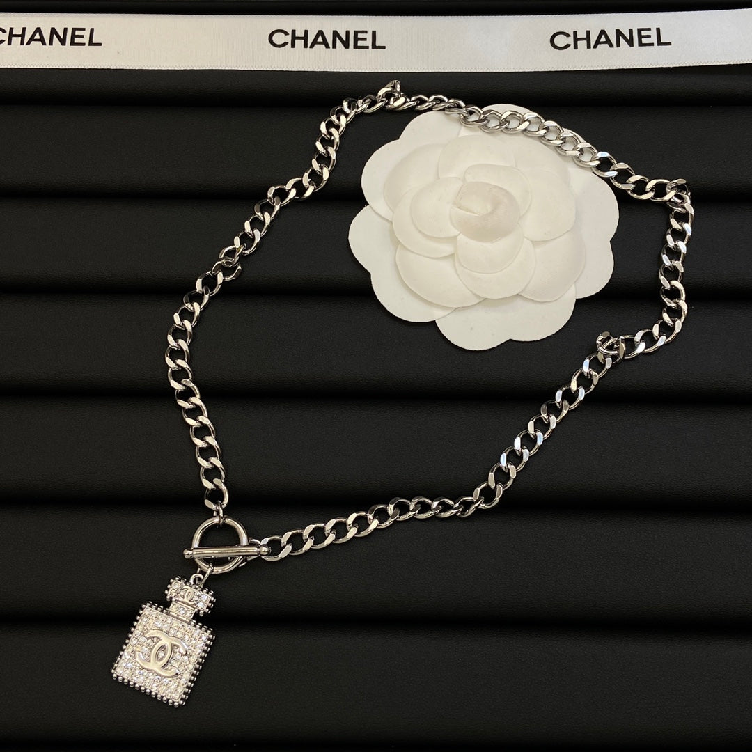 Crystal Pavé Perfume Bottle Charm Jewelry Set