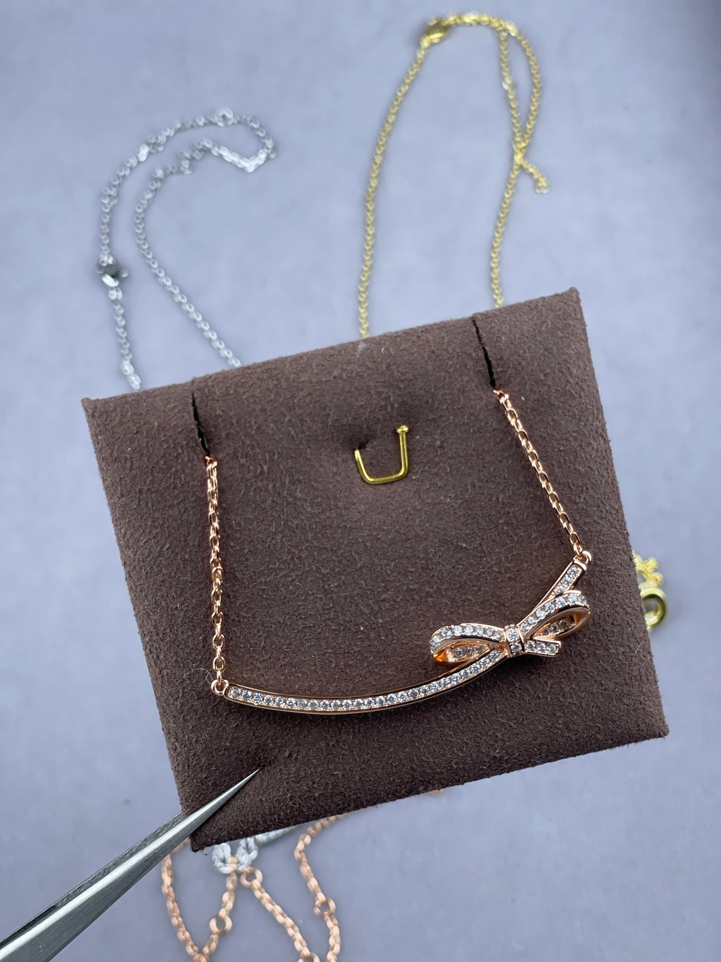 Pavé Crystal Bow Bar Pendant Necklace