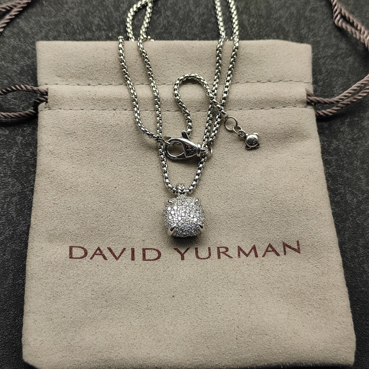 Micro Pavé Dome Pendant Box Chain Necklace