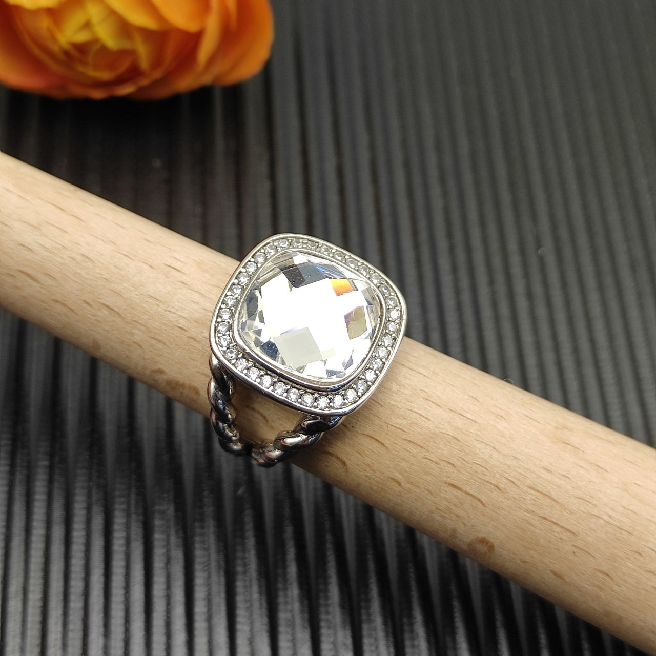 Colorful Crystal Square Pendant Necklace & Ring Set