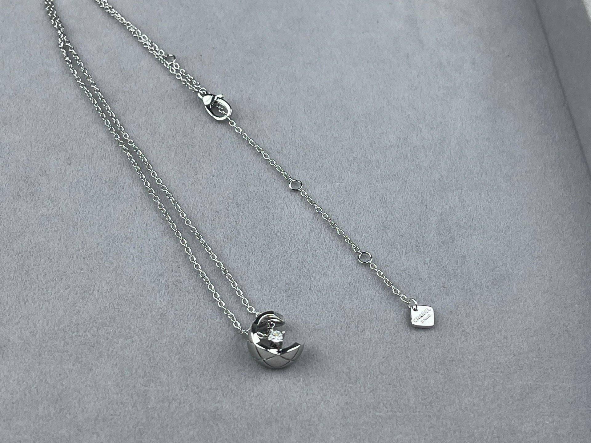 Crescent Moon Single Crystal Pendant Necklace