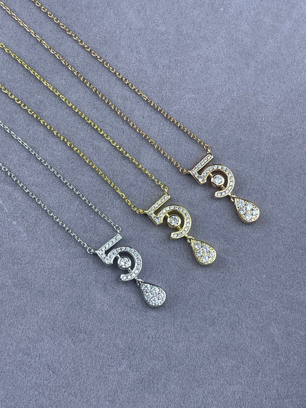 Lucky Number 5 Pavé Crystal Drop Necklace