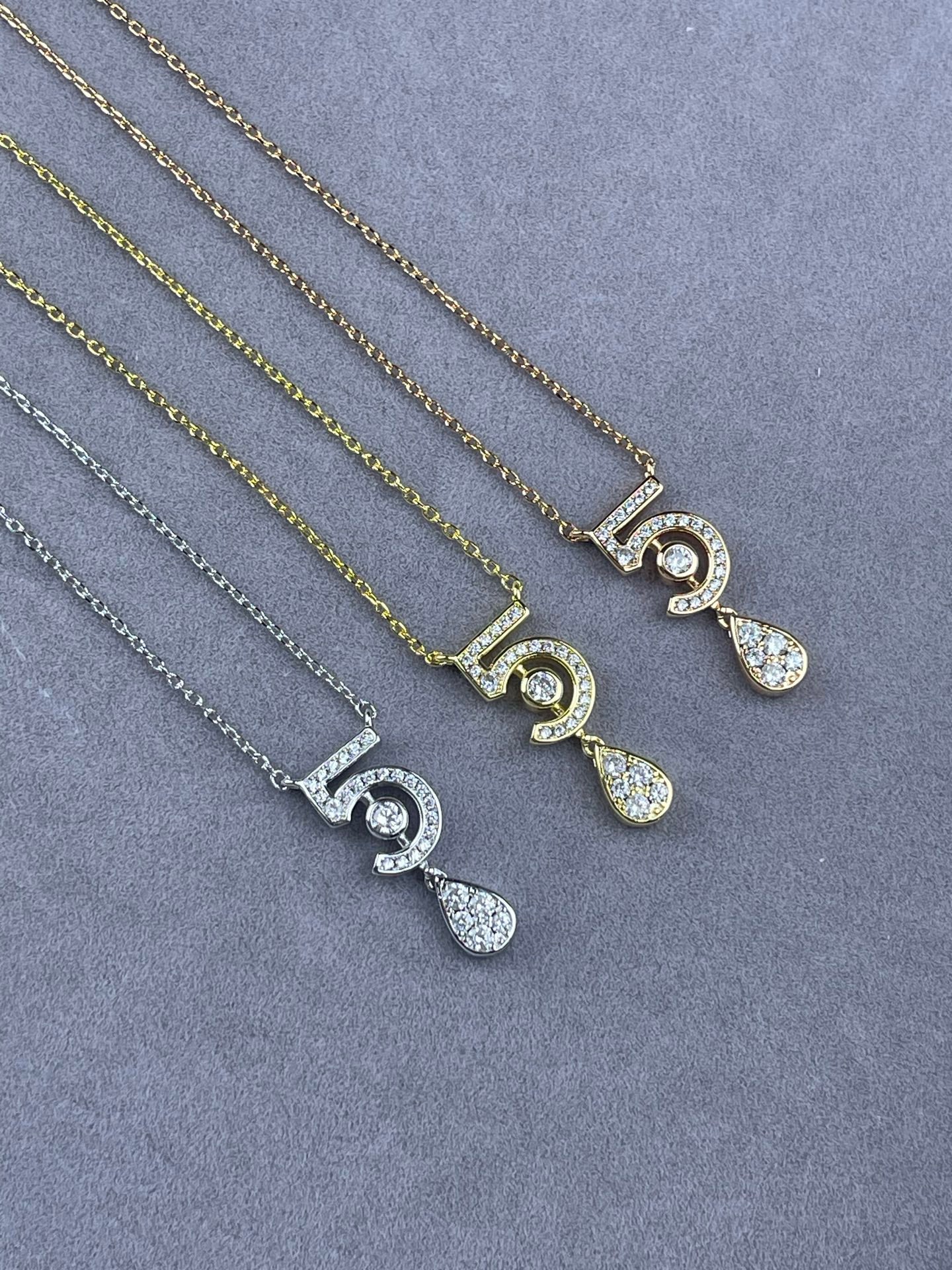 Lucky Number 5 Pavé Crystal Drop Necklace
