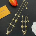 Rhinestone Monogram Clover Station & Logo Initial Charm Necklace & Bracelet Set