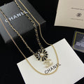 Black Enamel Daisy Flower & Pearl Center Layered Necklace and Drop Earring Set