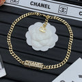 Crystal Letter Bar Pendant Chunky Curb Chain Necklace – Gold & Silver