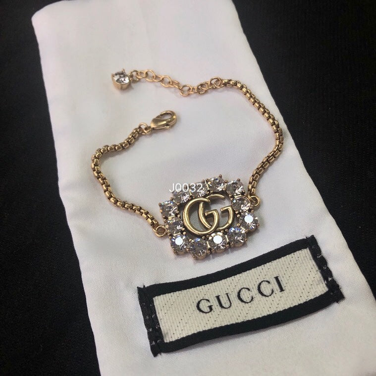 Luxury Rhinestone Logo Square Charm Jewelry Set