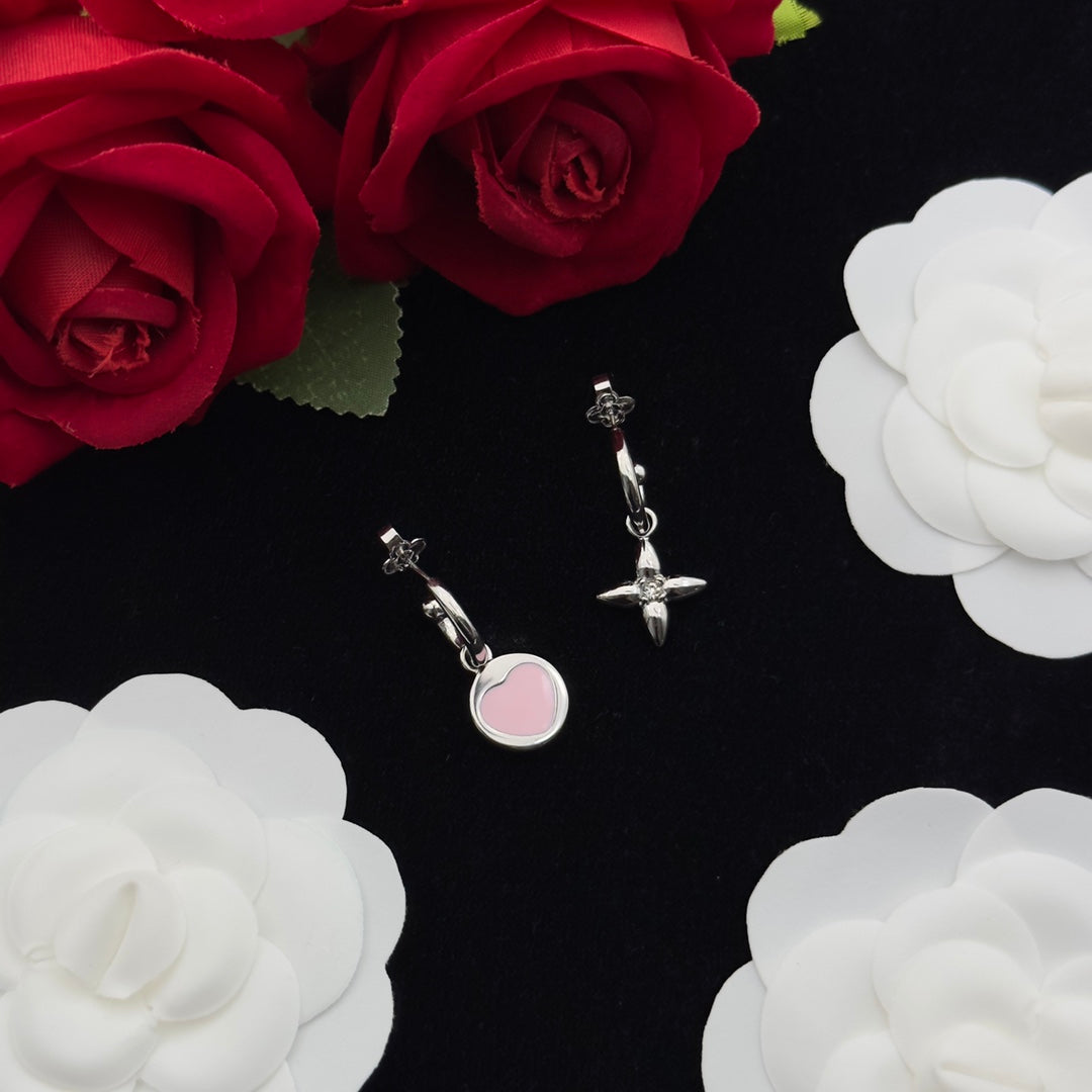 Pink Enamel Circle & Star Crystal Charm 4-Piece Set