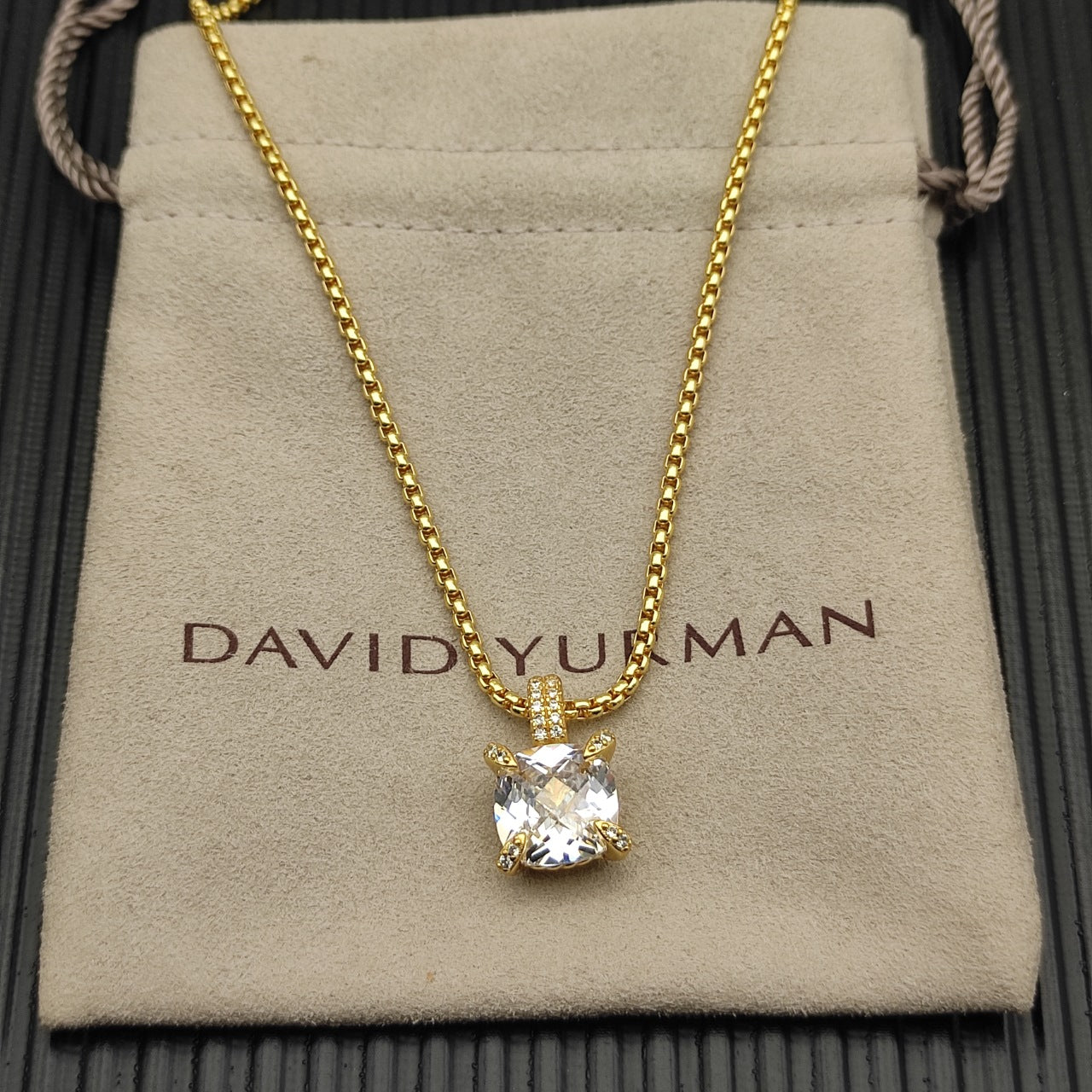 Multi-Color Crystal Cushion Prong-Set Pendant Set