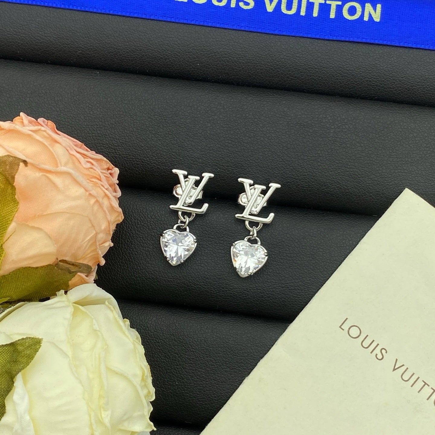 Crystal Heart Drop Letter Charm Necklace & Earring Set