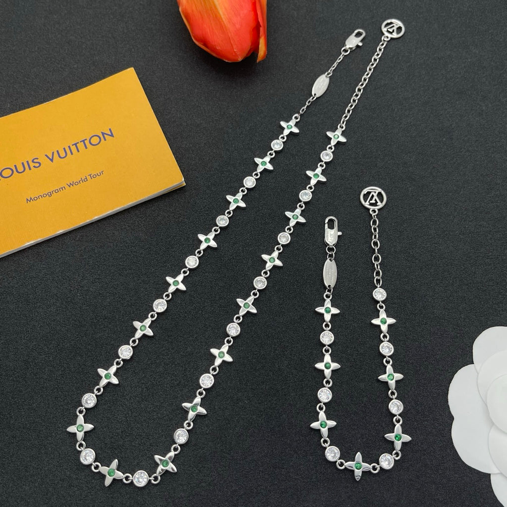 Crystal Floral Station Necklace & Bracelet Set
