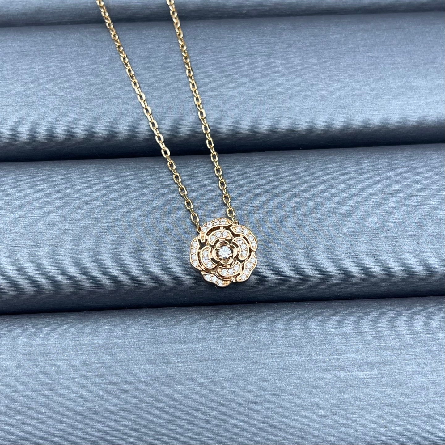 Crystal Pavé Rose Flower Pendant Necklace