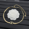 CC Ring Clasp Double-Strand Flat Chain Choker Necklace – Gold & Silver