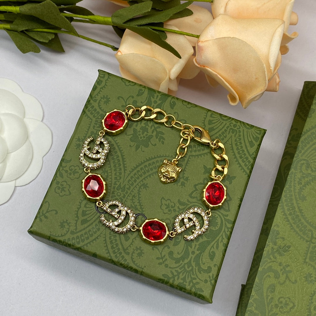 Crimson Crystal Pavé Logo Station Necklace & Bracelet Set with Drop Earrings