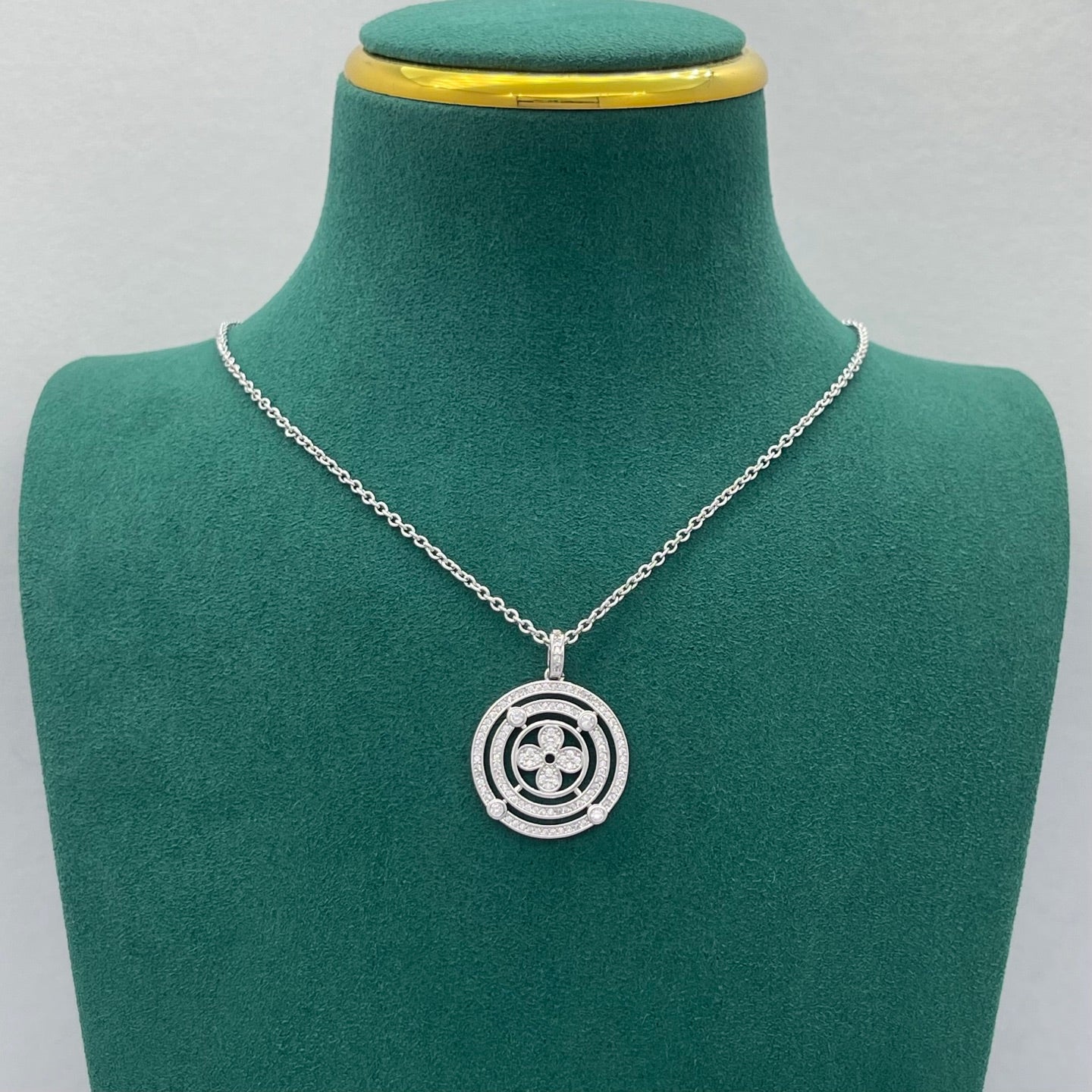Pavé Double Halo Floral Pendant Necklace
