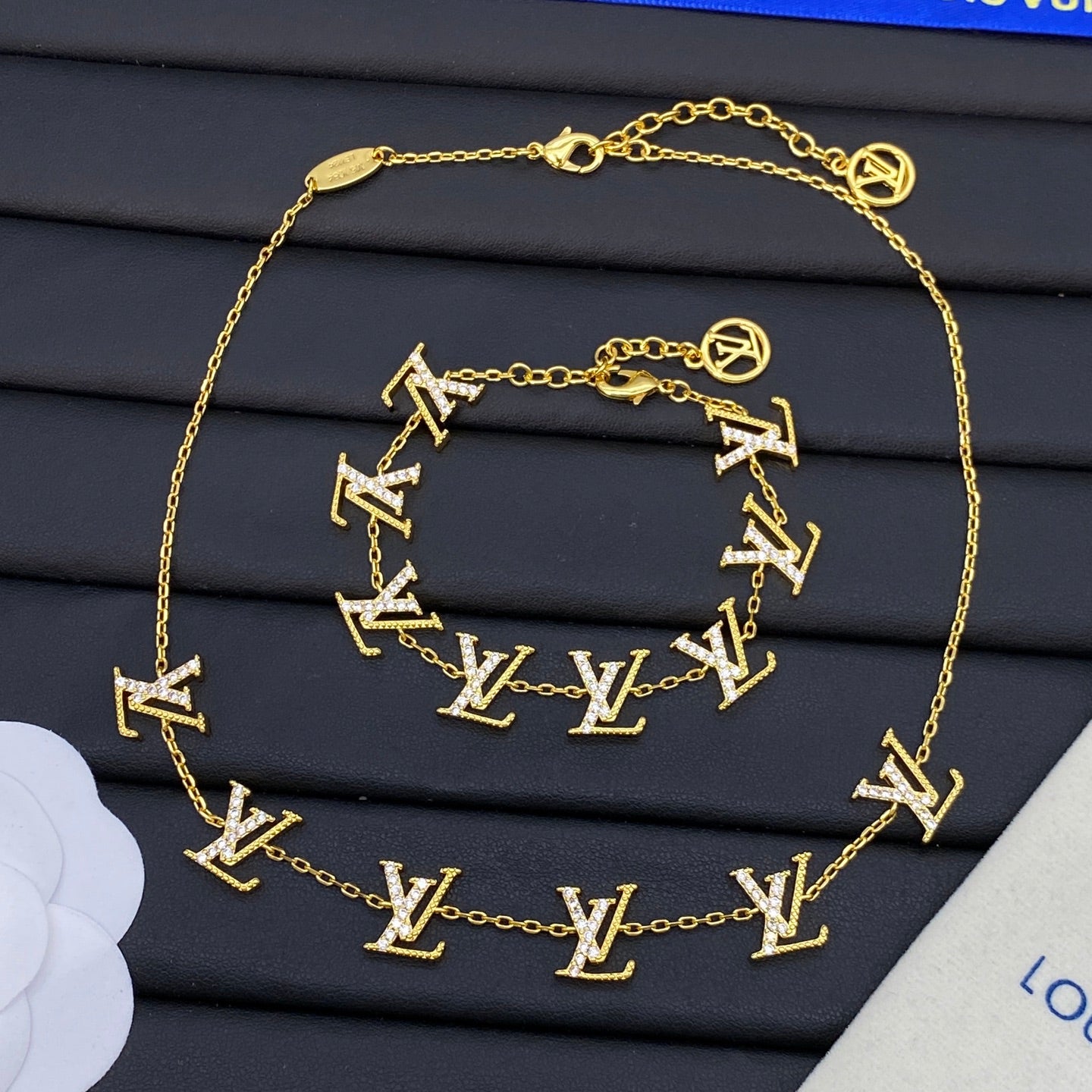 Pavé Crystal Monogram Letter Station Necklace & Bracelet Set