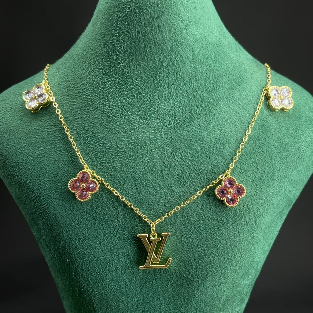 Crystal Clover Multi-Charm Station Necklace