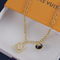 Square Frame Floral Charm Long Chain Necklace