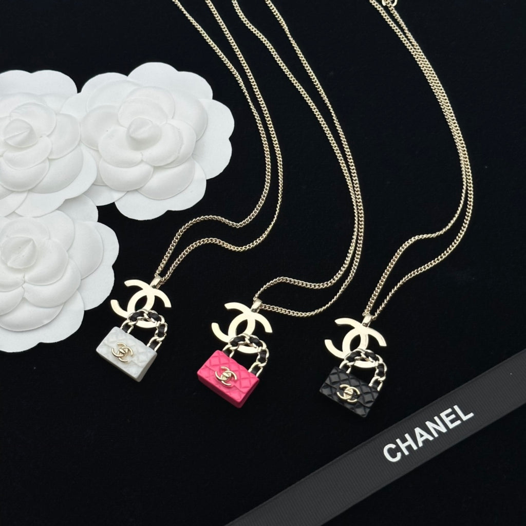Quilted Mini Bag Charm Necklace & Earrings Set