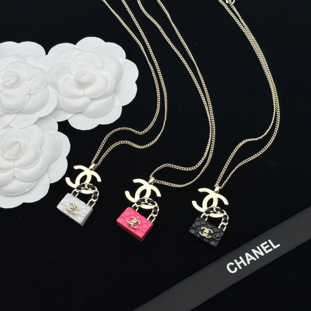 Quilted Mini Bag Charm Necklace & Earrings Set