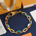 Colorful Enamel Dot Monogram Chain Jewelry Set – Gold-Tone Chunky Necklace, Bracelet & Earrings