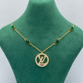 Emerald Oval Stone Chain Necklace with Pavé Circle Medallion
