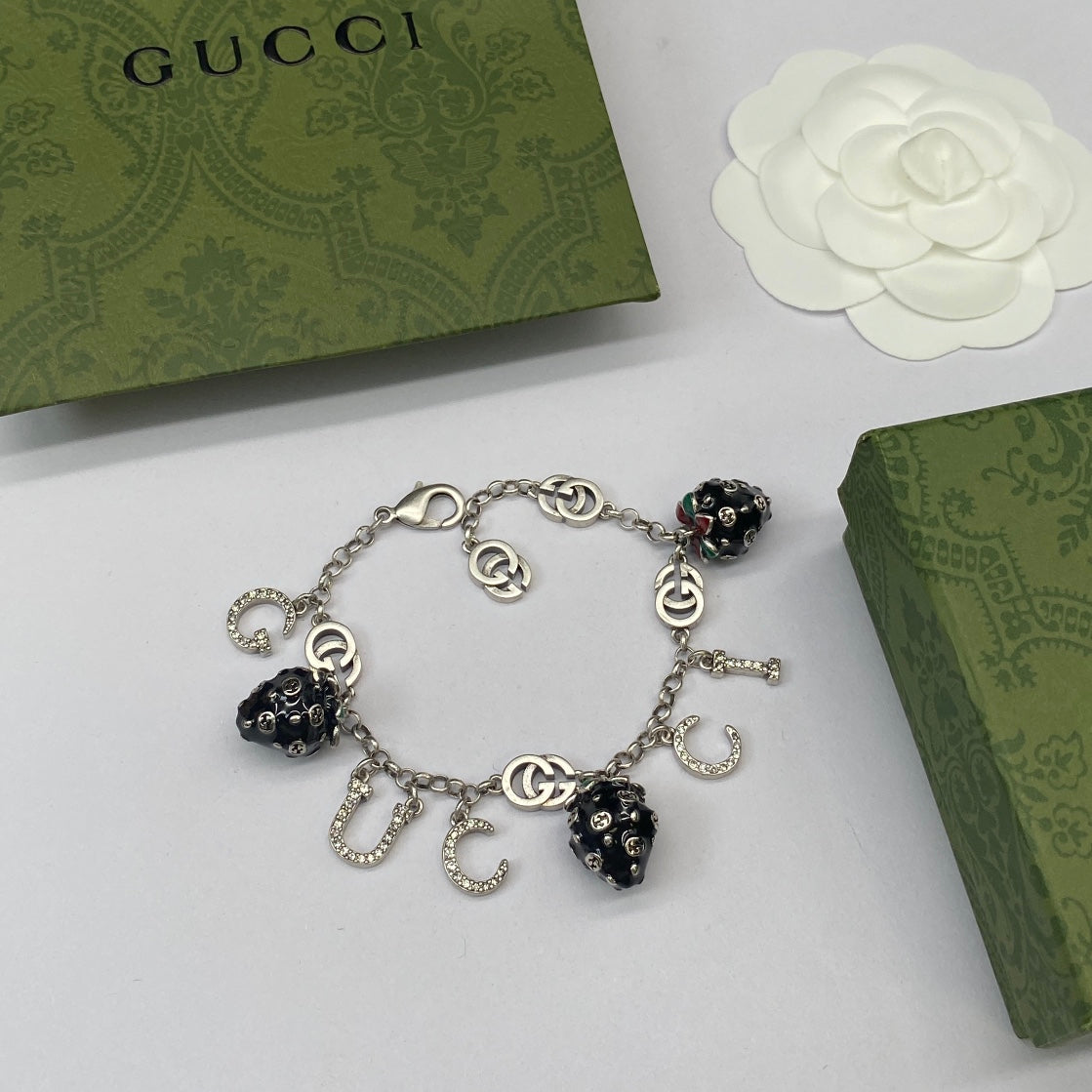 Black Strawberry Jewelry Set with Silver Chain